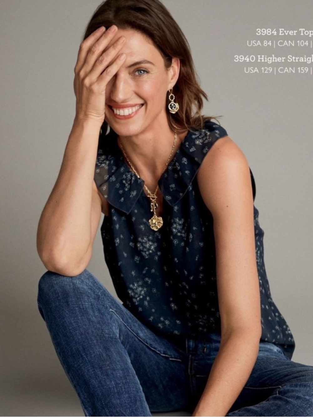 CABI Ever Top Navy Blue Floral 3984 Size Medium